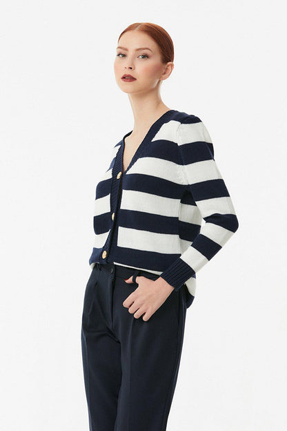 Striped Buttoned Knitwear Cardigan