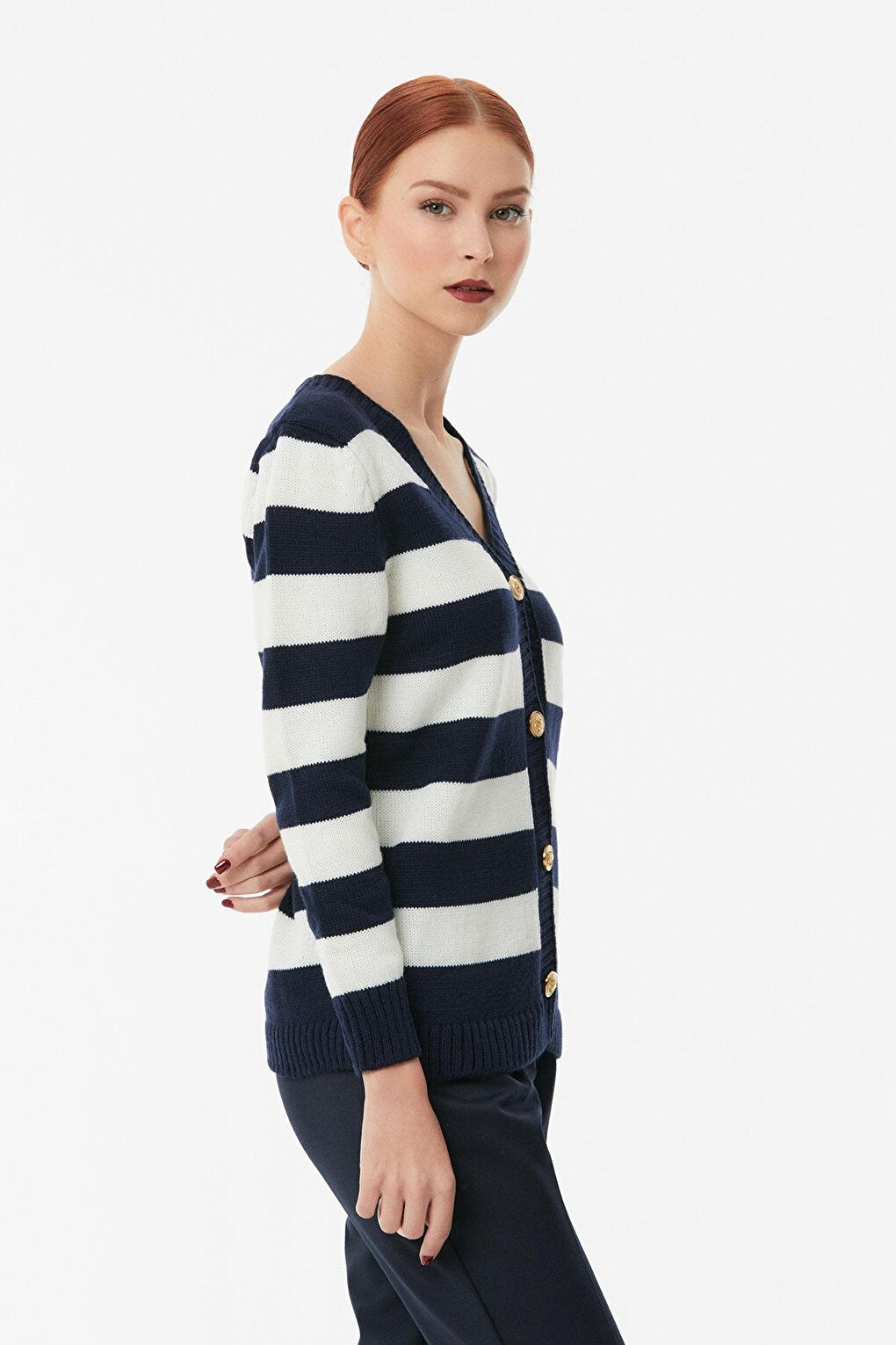 Striped Buttoned Knitwear Cardigan