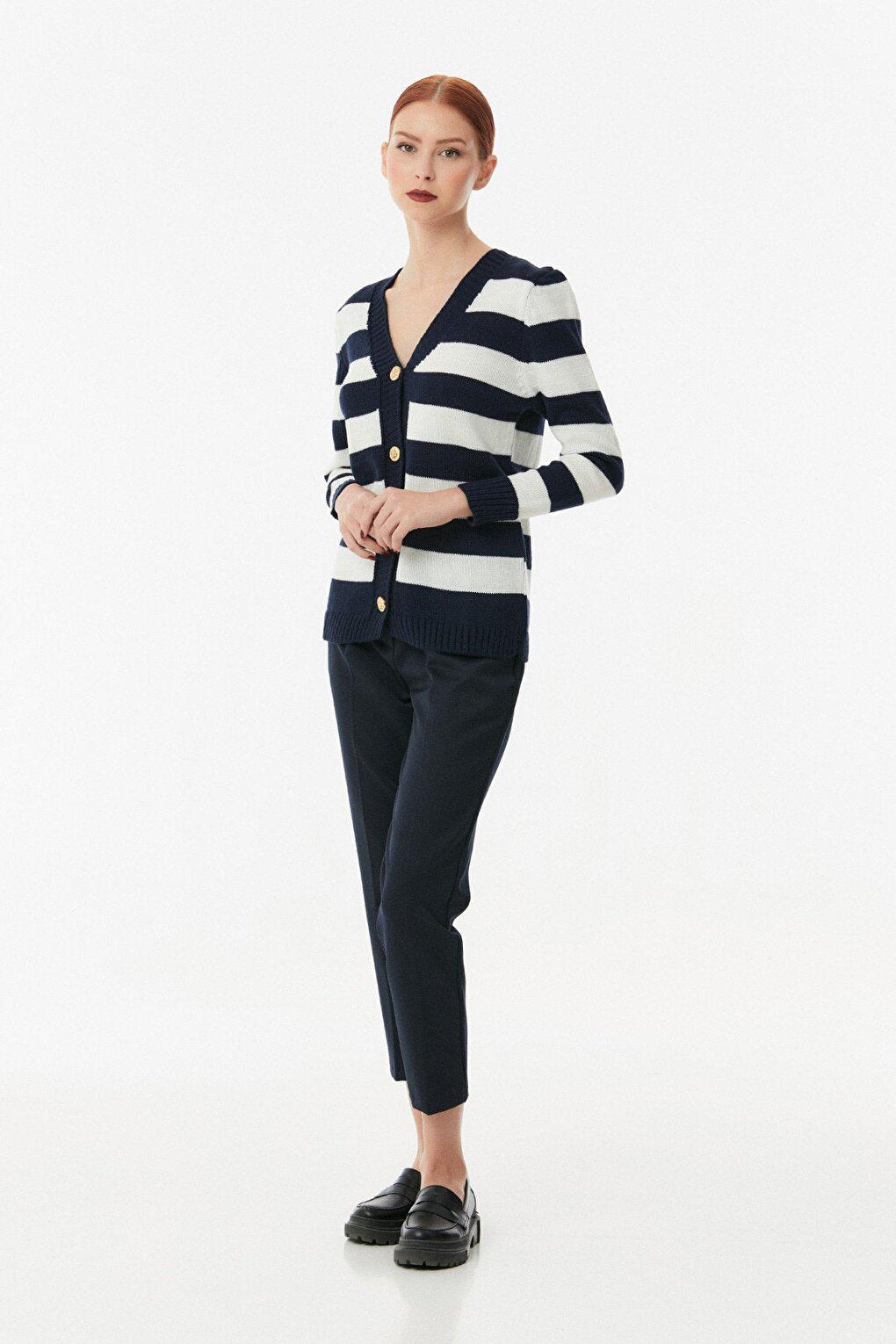 Striped Buttoned Knitwear Cardigan