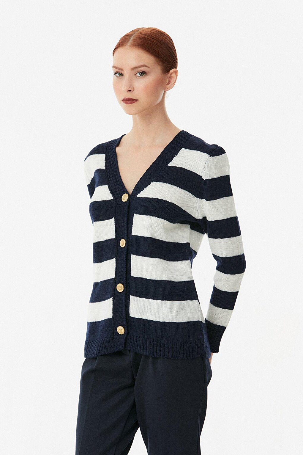 Striped Buttoned Knitwear Cardigan