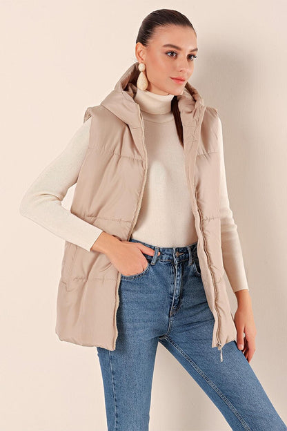 6787 Short Puffer Vest - Beige