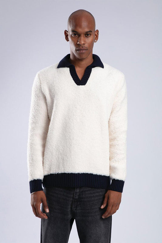 Ecru Polo Neck Plush Sweater 3YXE2-47567-52