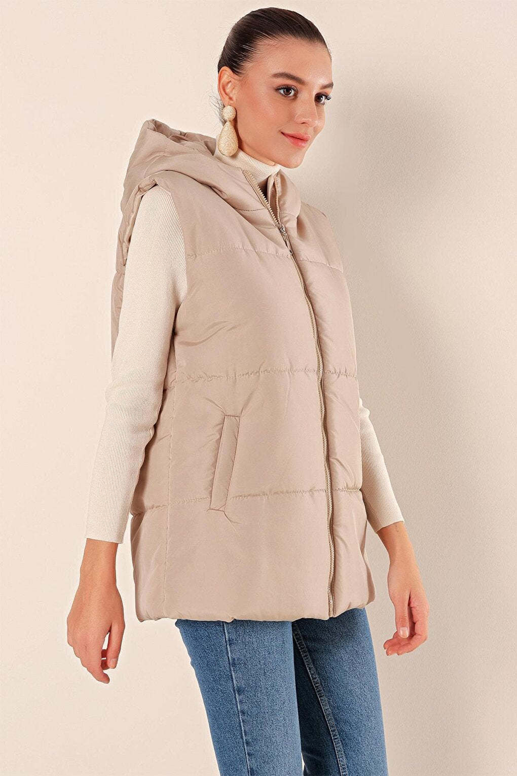 6787 Short Puffer Vest - Beige