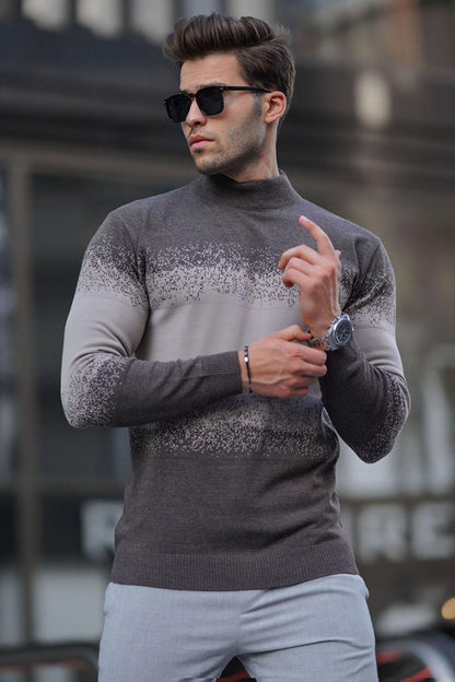 Brown Turtleneck Patterned Sweater 6845