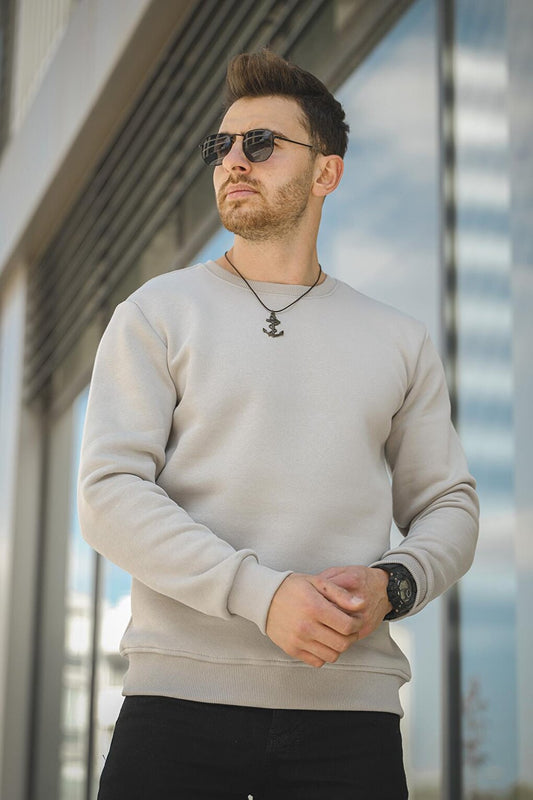 Fitted Three Thread Raised Cotton Crew Neck Sweatshirt