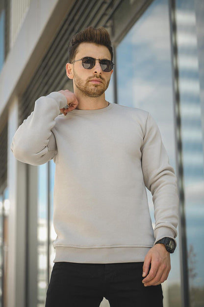 Fitted Three Thread Raised Cotton Crew Neck Sweatshirt