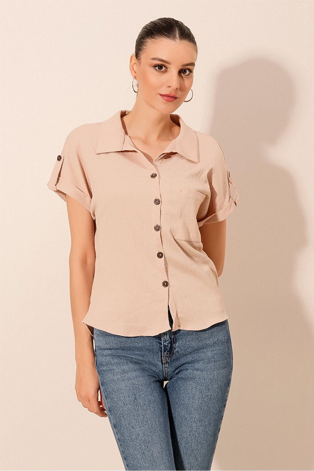 20182 - Double Sleeve Women's Crinkle Shirt - Mink