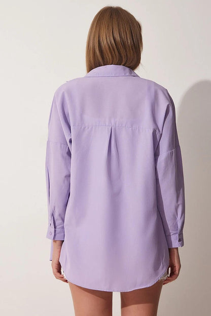 Women's Lilac Plain Plain Araboy Basic Oversize Shirt