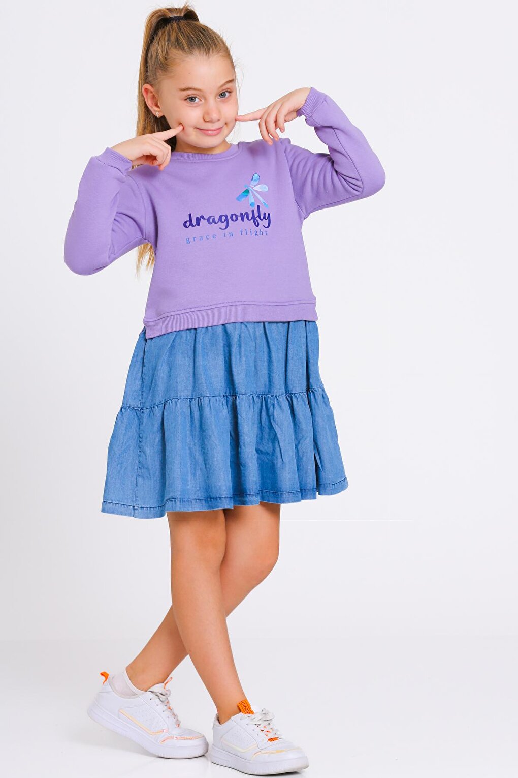 Girl's Purple Gragonfly Print Piece Dress 3-7 Years Old