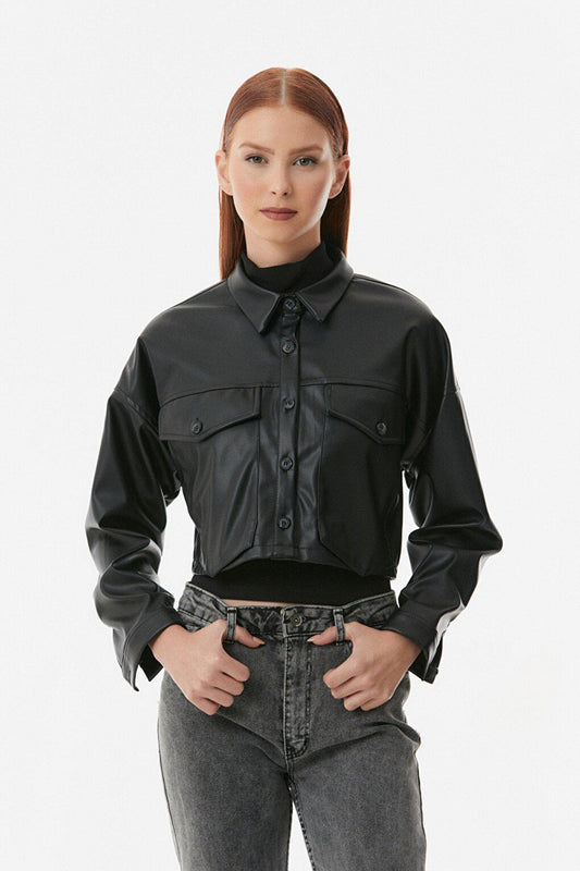 Faux Leather Crop Jacket