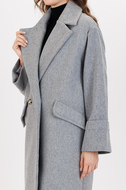 Women's Gray Herringbone Pattern Maxi Length Oversize Coat