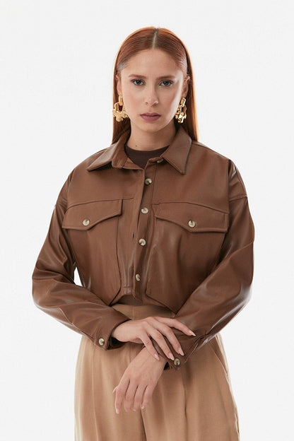 Faux Leather Crop Jacket