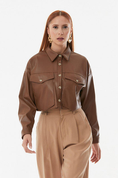 Faux Leather Crop Jacket