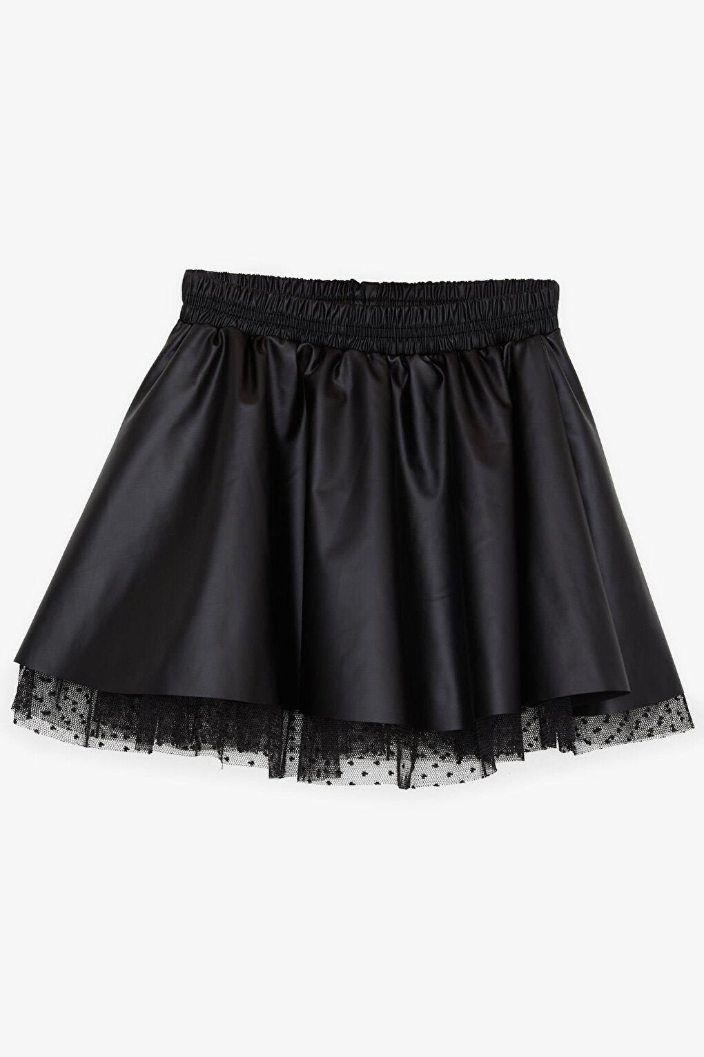 Girl's Leather Skirt with Tulle Waist Elastic Black (8-12 Years)