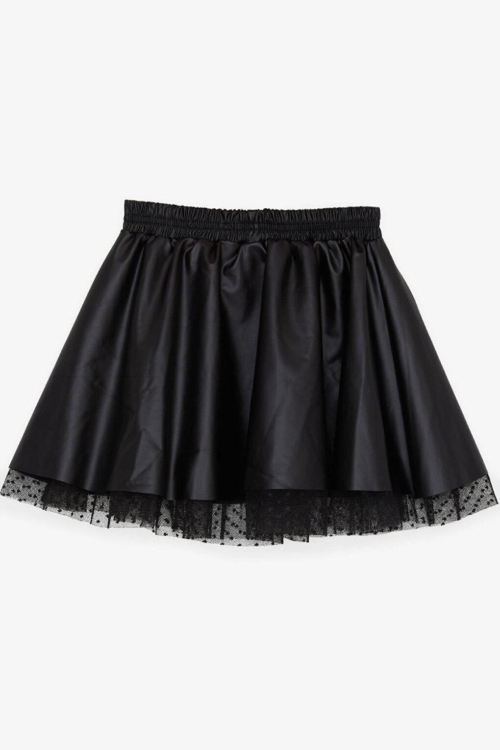 Girl's Leather Skirt with Tulle Waist Elastic Black (8-12 Years)