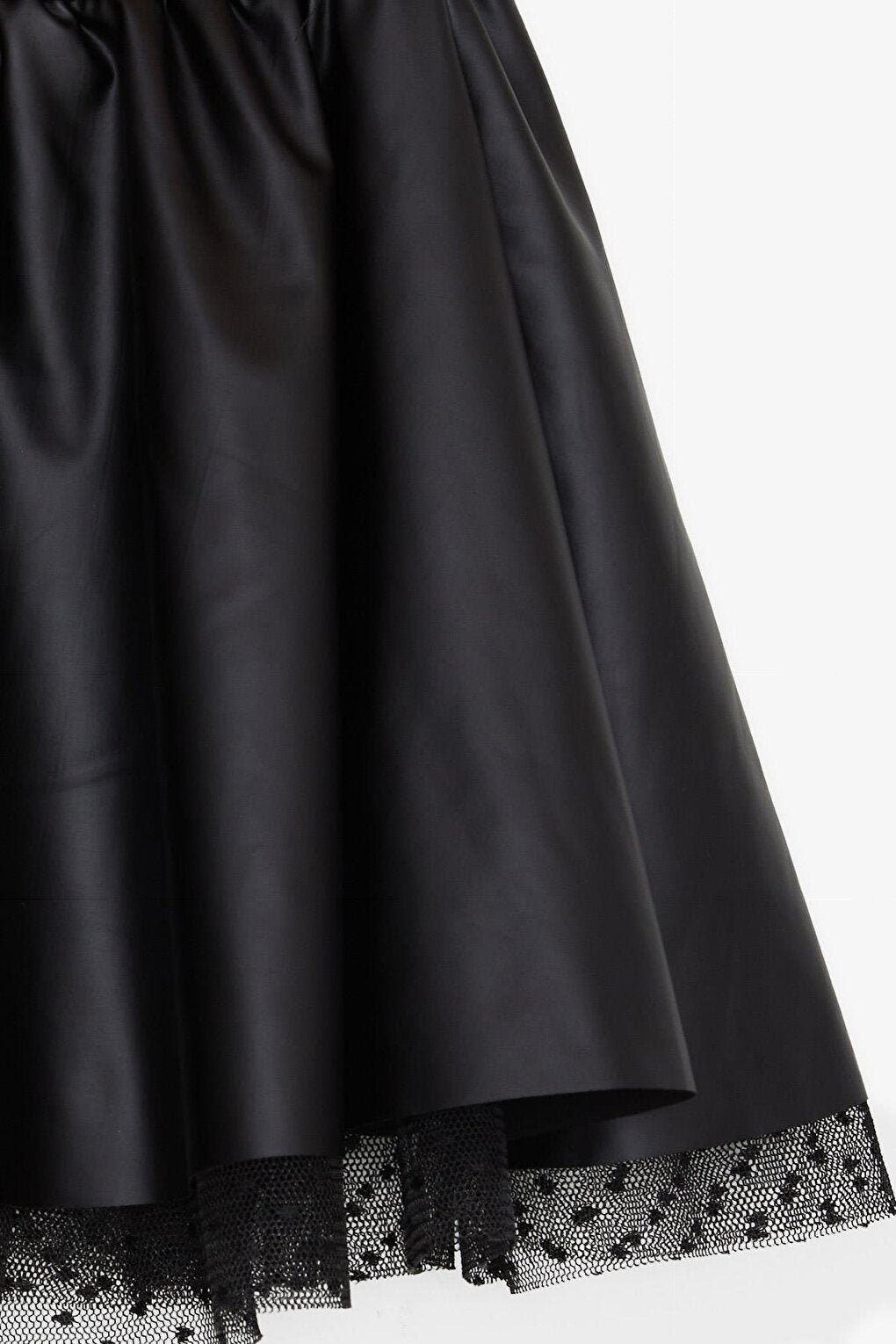 Girl's Leather Skirt with Tulle Waist Elastic Black (8-12 Years)