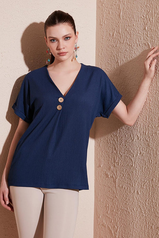 Button Detailed V-Neck Blouse 5865567