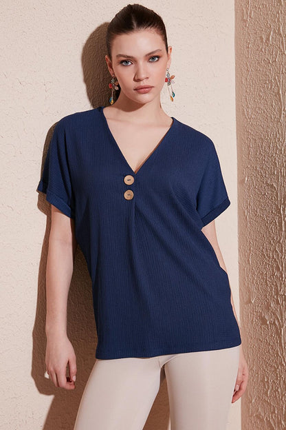 Button Detailed V-Neck Blouse 5865567