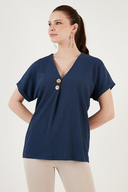 Button Detailed V-Neck Blouse 5865567