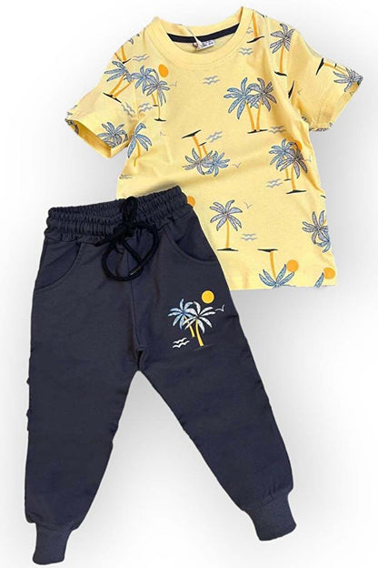 Boy's Palm Tree Patterned Yellow Tracksuit