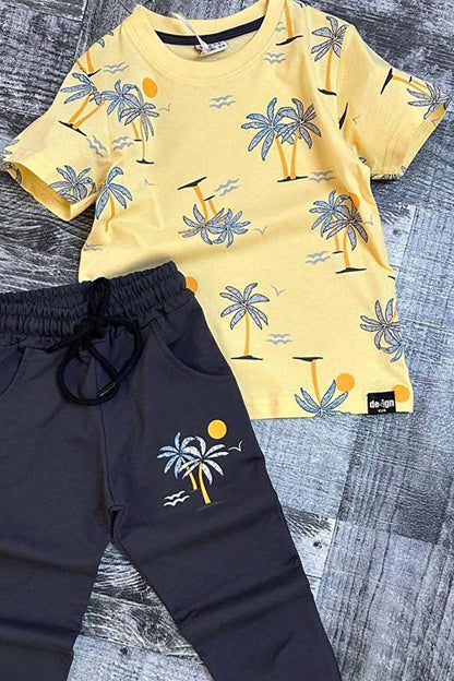 Boy's Palm Tree Patterned Yellow Tracksuit