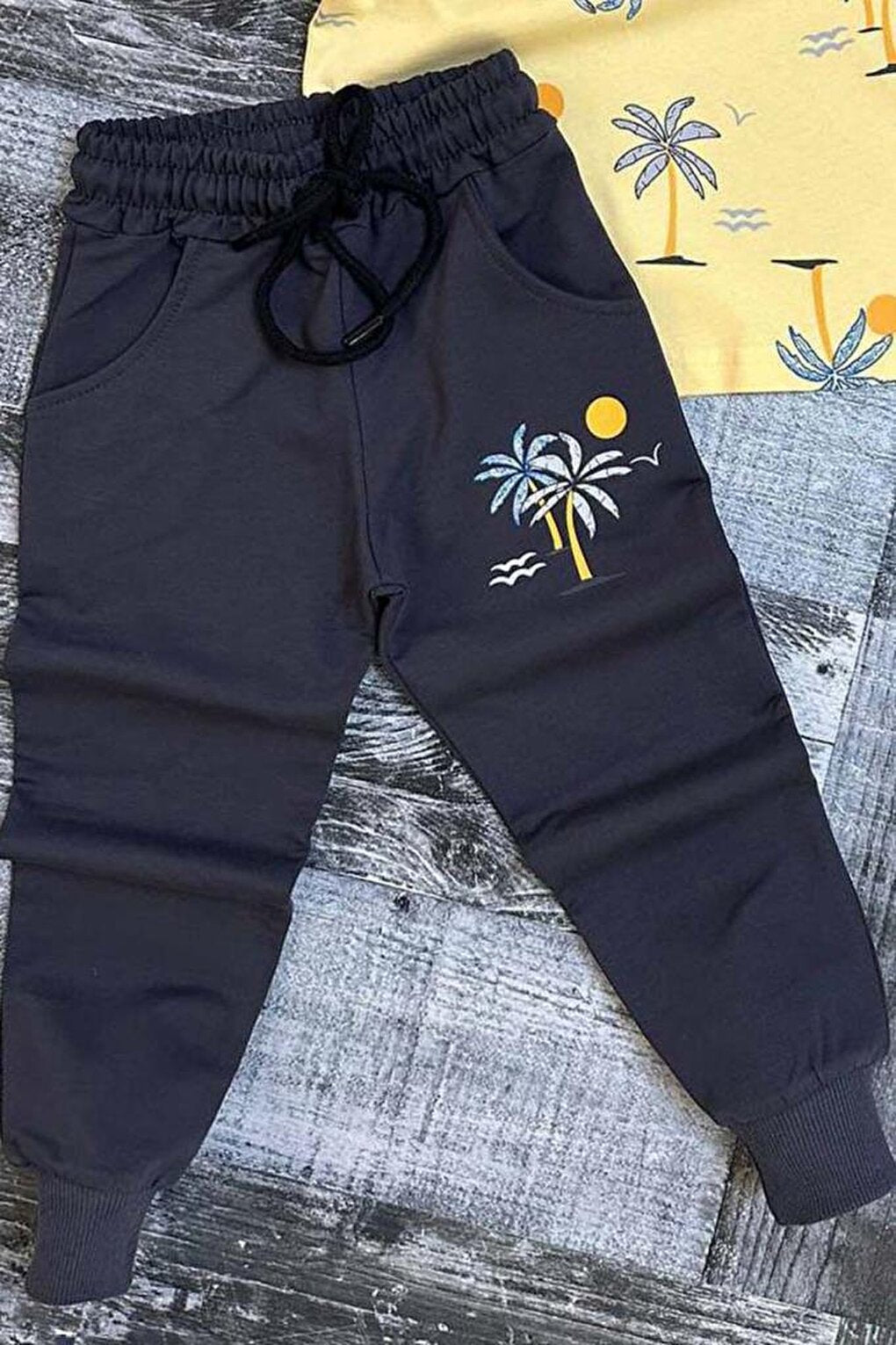 Boy's Palm Tree Patterned Yellow Tracksuit