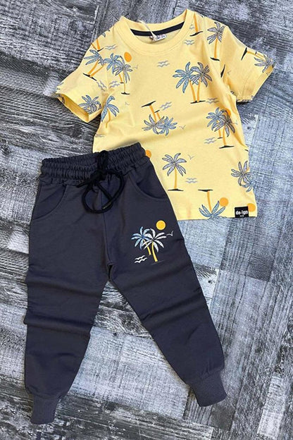 Boy's Palm Tree Patterned Yellow Tracksuit