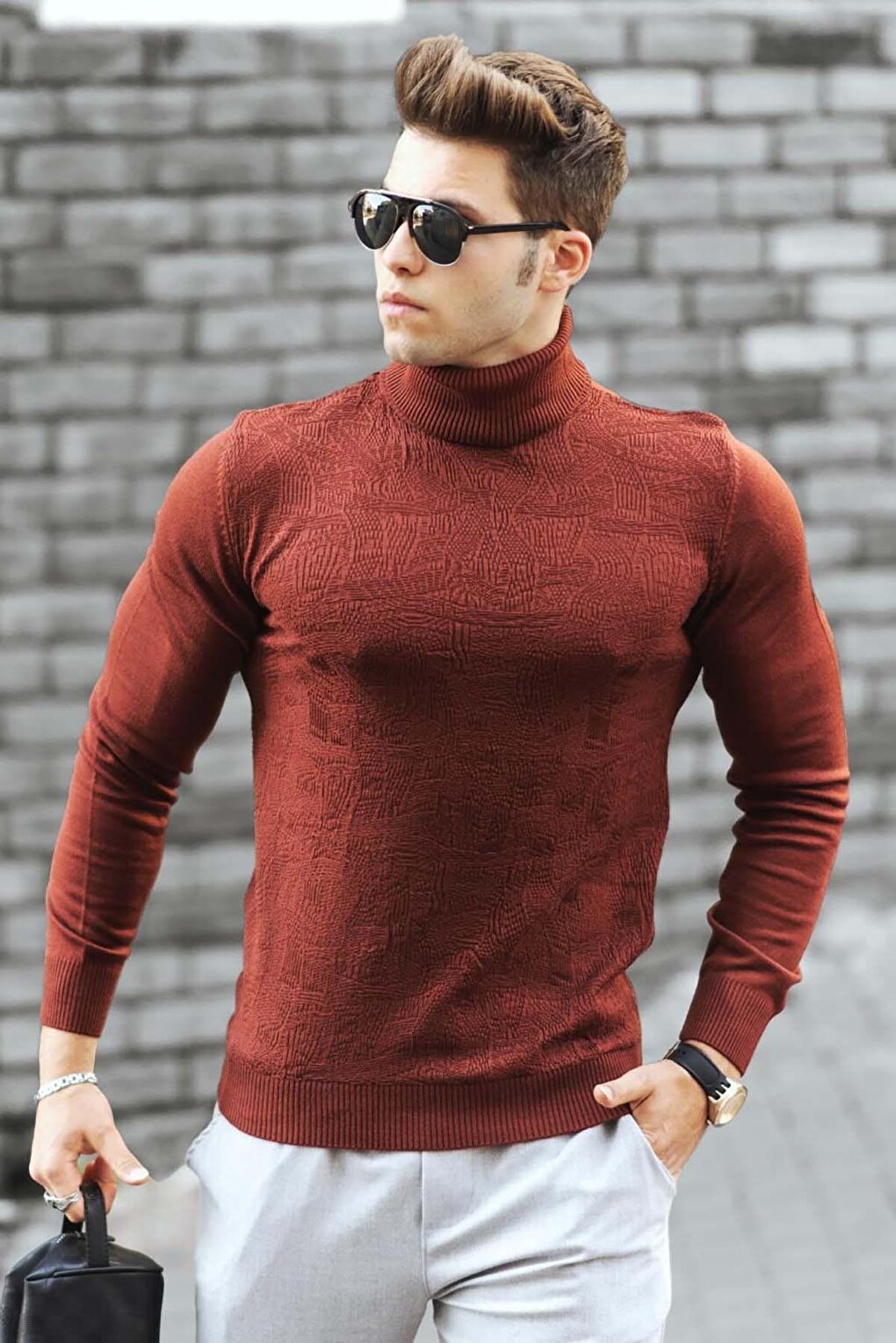 Tile Turtleneck Front Patterned Sweater 4657