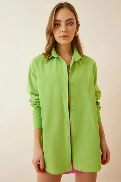 Light Green Plain Plain Araboy Basic Oversize Shirt