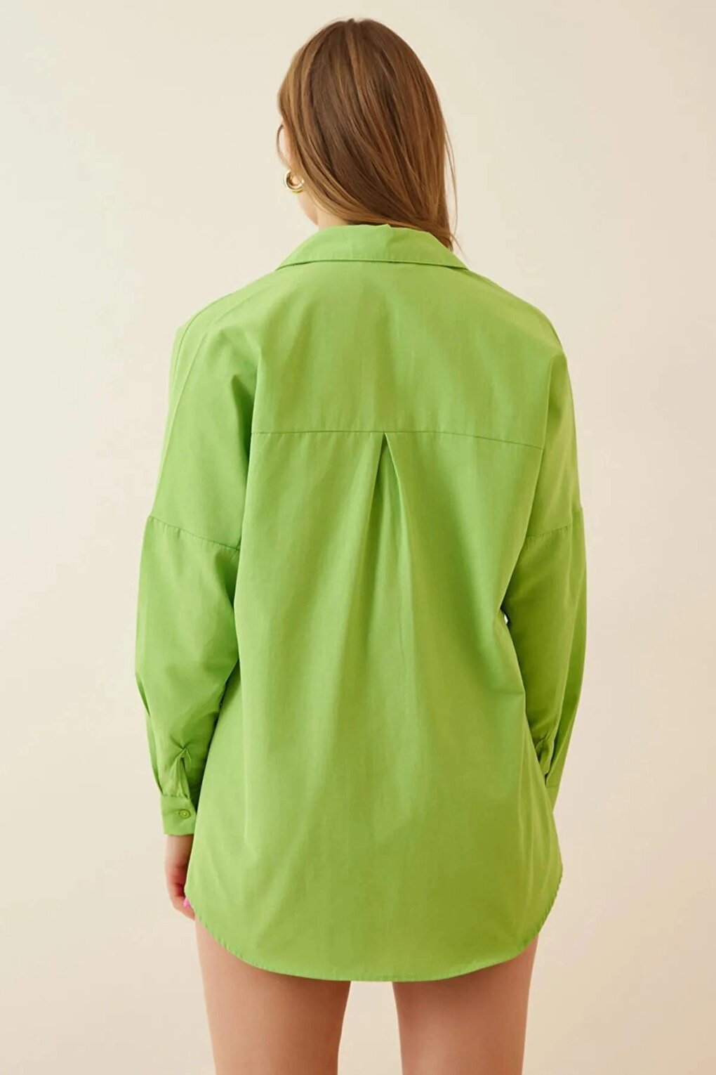 Light Green Plain Plain Araboy Basic Oversize Shirt