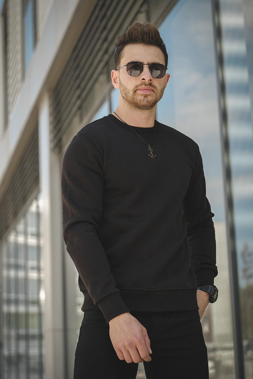 Three Thread Raised Cotton Crew Neck Sweatshirt