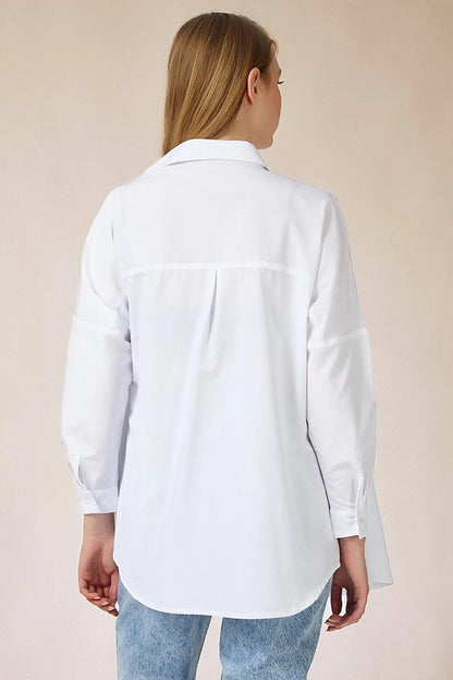 Women's White Plain Plain Araboy Basic Oversize Shirt