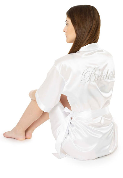 Satin Silver Bride Embroidered Bridal Dressing Gown