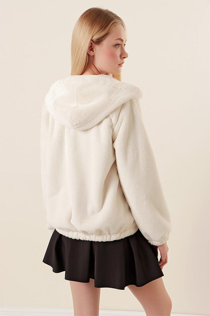 5091 Hooded Fur Lined Coat - Ecru