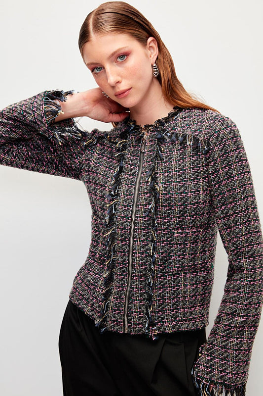 Long Sleeve Tweed Zipper Jacket