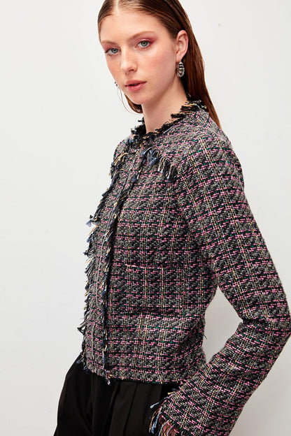 Long Sleeve Tweed Zipper Jacket