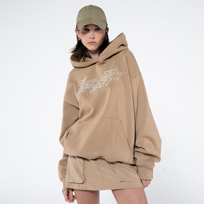 Noche Women's Dark Beige Kangaroo Pocket Hooded Extra Oversize Sweatshirt Hoodie