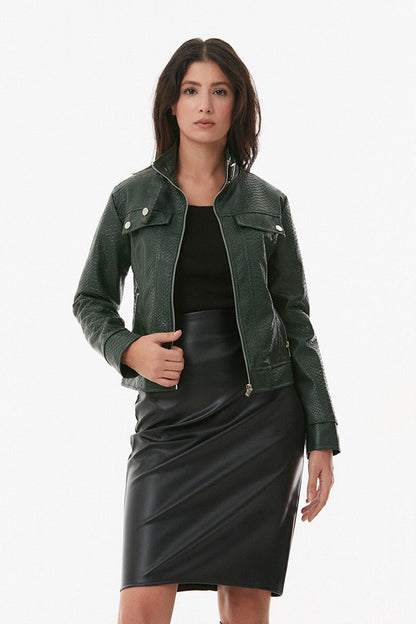 Faux Leather Zipper Jacket