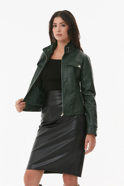 Faux Leather Zipper Jacket