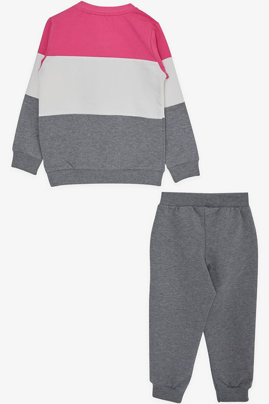 Girl's Tracksuit Set, Block Patterned, Heart Printed Pink (Age 2-5)