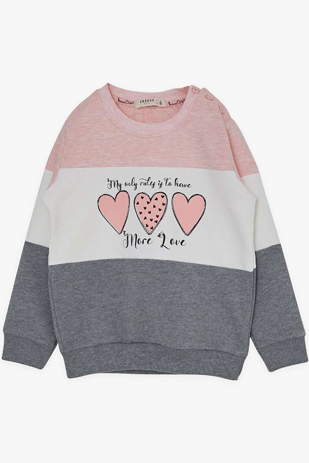 Girls' Tracksuit Set, Block Patterned, Heart Printed, Salmon Melange (Age 2-3)