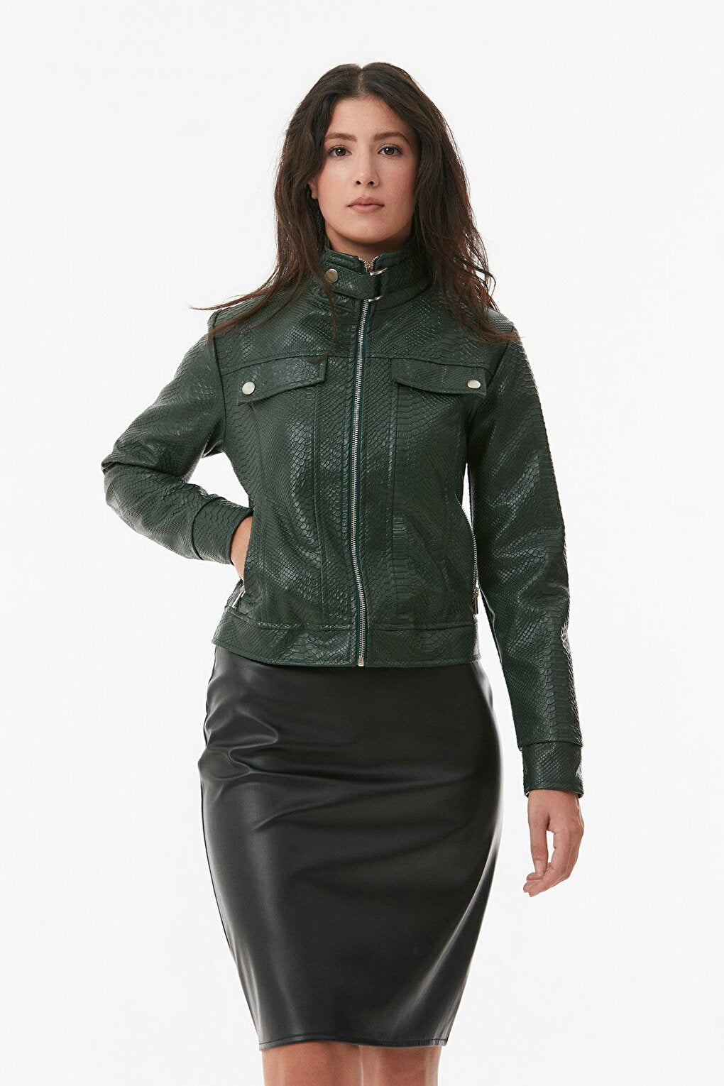 Faux Leather Zipper Jacket