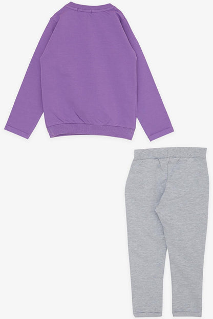 Girl's Tracksuit Set, Sequined, Embroidered, Text Printed, Purple (Age 2-3)