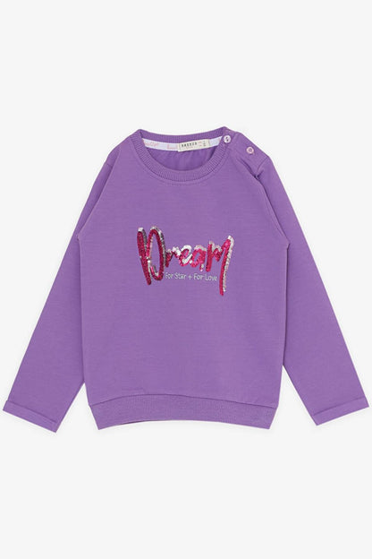 Girl's Tracksuit Set, Sequined, Embroidered, Text Printed, Purple (Age 2-3)