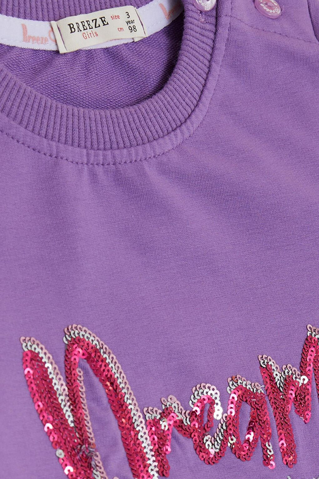 Girl's Tracksuit Set, Sequined, Embroidered, Text Printed, Purple (Age 2-3)