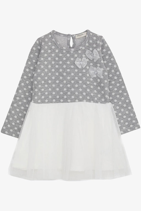 Girl's Long Sleeve Dress Tulle and Bow Light Gray Melange (Age 1.5-5)