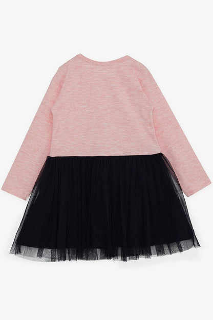 Girl's Long Sleeve Dress Tulle Text Printed Salmon Melange (Age 1.5-5)