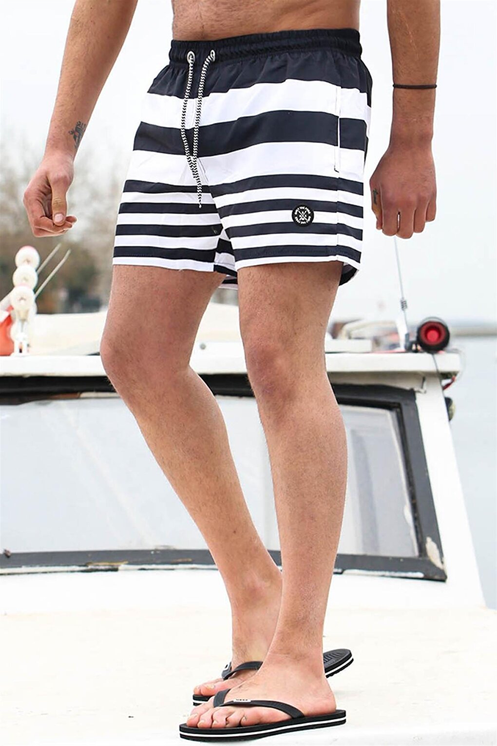 Black Striped Men's Swim Shorts 6361