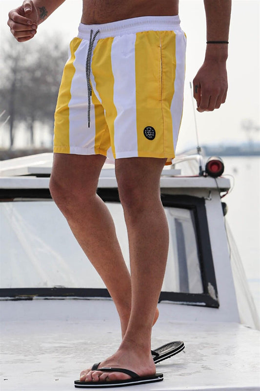 Yellow Striped Men's Swim Shorts 6360