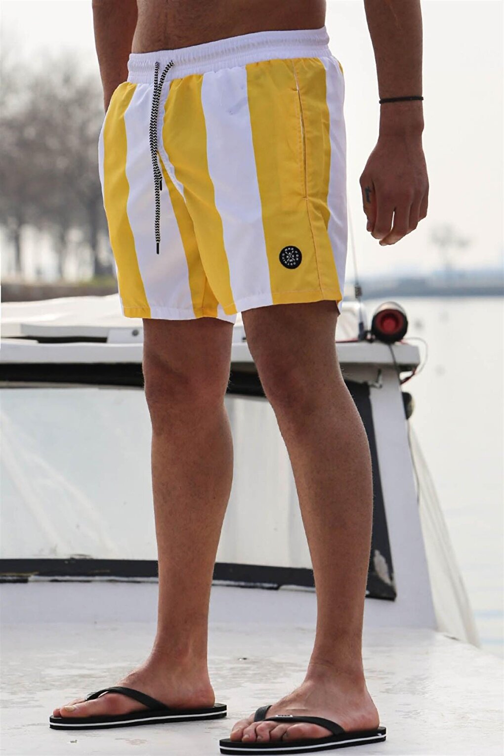 Yellow Striped Men's Swim Shorts 6360